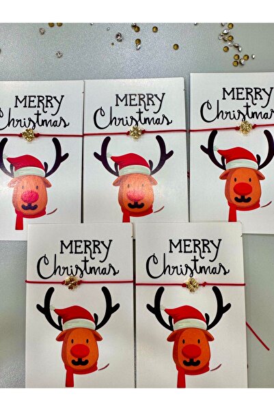 BY DİLEK ÇETİN ACCESSORY Red and White Marteniçka Christmas Card with Clover Figure (5 Pieces)