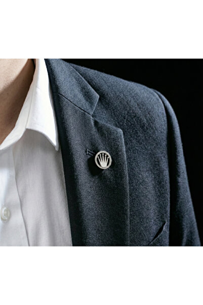 Elegante Cravatte Prestij Model Taç Figürlü Gümüş Gri Ceket Yaka İğnesi Rozet...