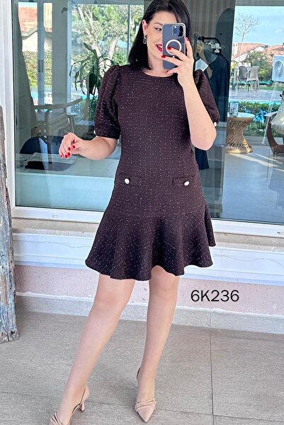 İnce Topuk Flared Skirt with Flounce Sleeves Dress 6K236