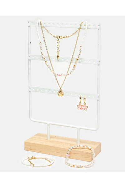 REDTAG قلادة وأساور وأقراط مزينة بالذهب (3 قطع)