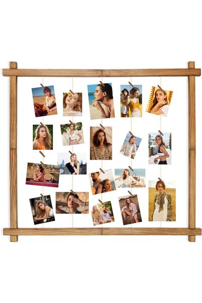 PHOENANCEE Photo Display Board With Clips - Picture Frame Collage (Carbonized Brown)
