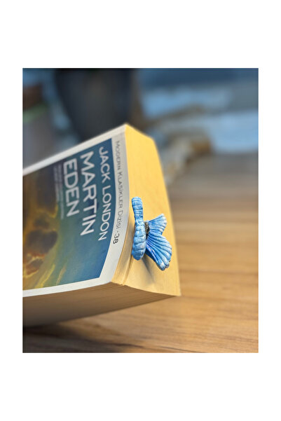 ESMOSELLA El Yapımı Mavi Kanatlı Kelebek Figürlü Özel Tasarım Kitap Ayracı