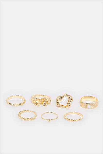REDTAG مجموعة خواتم نسائية مزينة بالذهب (7 قطع)