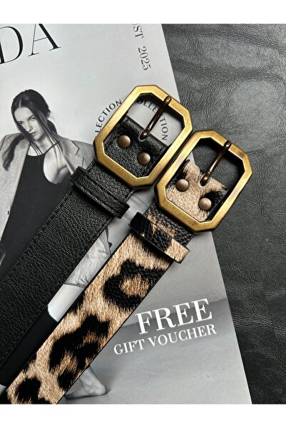 LİA KEMER 2-компонентен колан с правоъгълна шарка за жени с износена златна к...