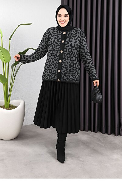 Sfg Life Moda Women's Leopard Patterned Hooded Cardigan