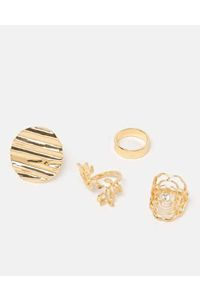 REDTAG مجموعة خواتم نسائية مزينة بالذهب (عبوة من 4 قطع)