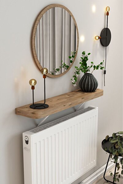 TALAŞTOZUM Atlantik Çam Kalın Kenar Petek Üstü Uçan Raf & Dresuar Duvar Monta...