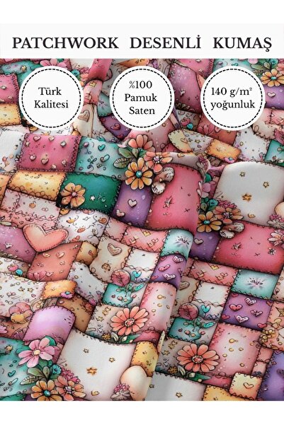 FabricMarket %100 Pamuk Saten Patchwork Kumaş – 155×100 cm – Dikiş ve DIY İçin
