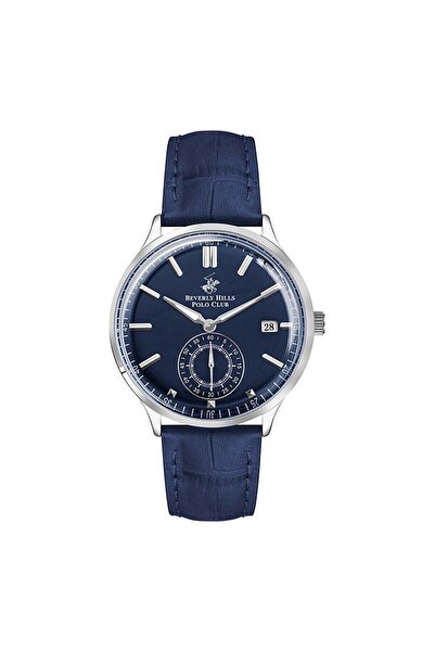 Beverly Hills Polo Club Bp3260X.499 Men's Wristwatch |   42mm Silver Case, Navy Blue Leather Band