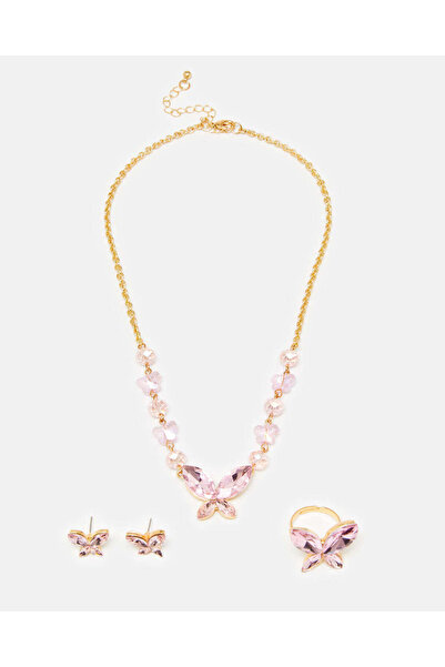 REDTAG طقم قلادات وخواتم وأقراط ذهبية للبنات (3 قطع)