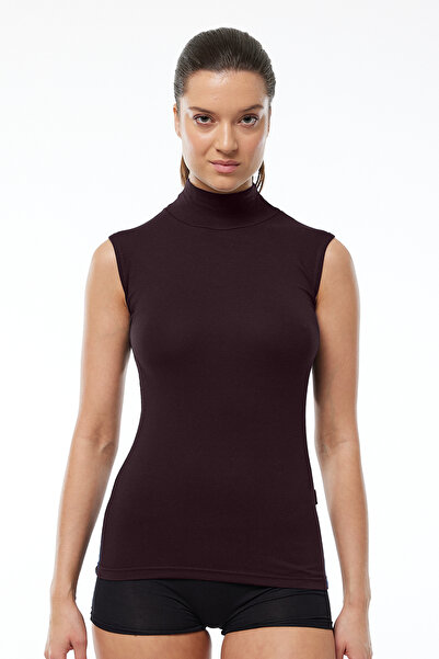 Malabadi Women's Brown Sleeveless Half Turtleneck Modal Body 1044