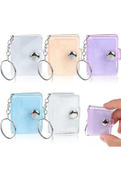 MAKINGTEC سلسلة مفاتيح ألبوم صغير - حامل بطاقة صور مقاس 1 بوصة، 20 جيبًا (عبوة من 5 قطع)