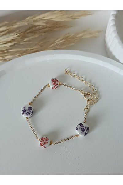 La fee aksesuar Red Purple Flower Porcelain Bead Women's Bracelet Gift New Year Mother's Valentine's Day Gift