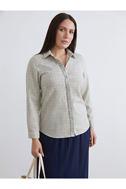 LC Waikiki Beige Plus Size Plaid Women's Shirt