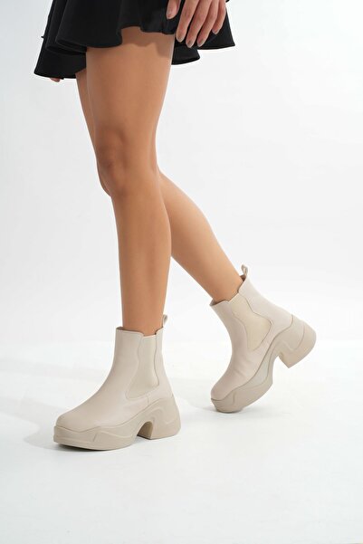 Zerenyus Zri̇n-2400 Premium Beige High-Sole Elastic Daily Women's Boots