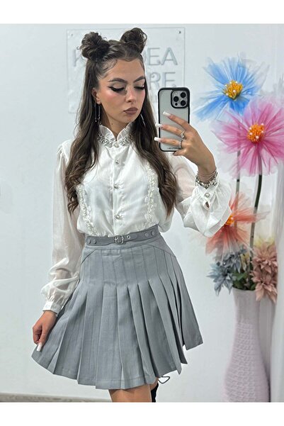 KATYDEA STORE Fustă gri plisată cu catarame Sorina