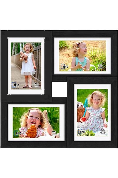 TAME 4-Opening Collage Picture Frame, Black, Holds Four 4x6 Photos