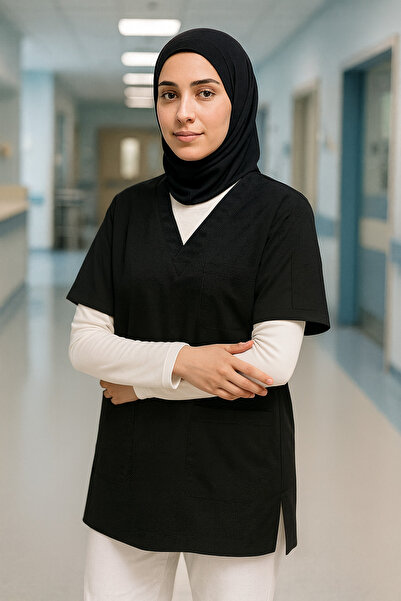 mirach Hijab Scrubs Wide Fit 4 Pocket Long Oversized Model 1. Quality Fabric Comfortable Working Uniform