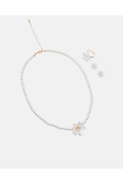 REDTAG مجموعة قلادات مزينة باللون الأبيض للبنات (3 قطع)