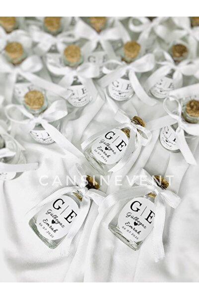 cansınevent Hediyelik Kolonya Etiketli Mantar Tıpalı Cam Şişe 25CC Fiyonk Nikah / Söz / Nişan 30 Adet