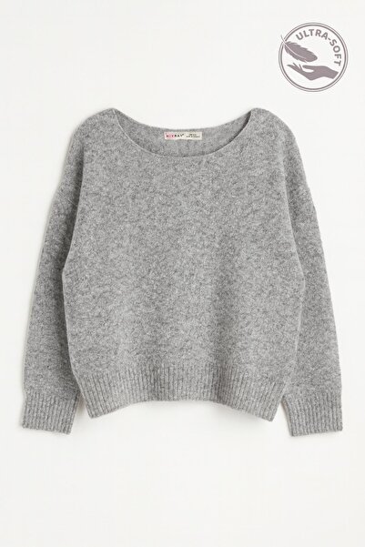 Mixray 6995 Women's Boat Neck Wool Blend Knit Sweater Anthracite (Grey)