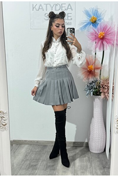 KATYDEA STORE Fustă gri plisată cu catarame Sorina