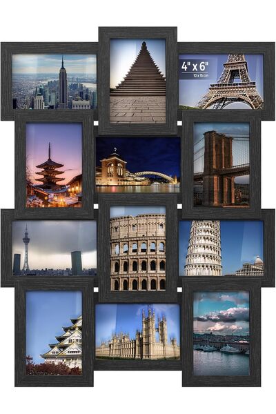 SONGMICS إطارات صور مجمعة، 4×6 لديكور الحائط، مجموعة من 12 قطعة، أسود