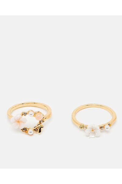 REDTAG مجموعة خواتم ذهبية نسائية (قطعتين)