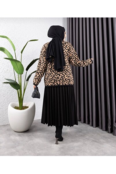 Sfg Life Moda Women's Leopard Patterned Hooded Cardigan