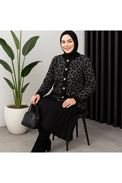 Sfg Life Moda Women's Leopard Patterned Hooded Cardigan