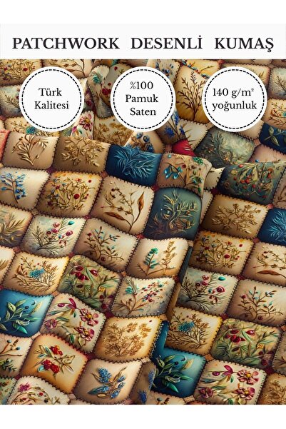 FabricMarket %100 Pamuk Saten Patchwork Kumaş – 155×100 cm – Dikiş ve DIY İçin