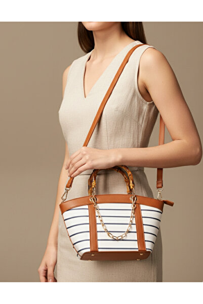 REDTAG حقيبة يومية مخططة باللون الأبيض للنساء