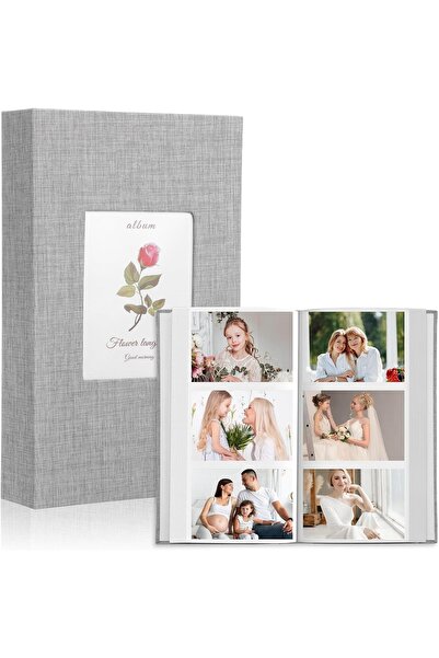 NALACAL ألبوم صور ٤×٦ لـ ٣٠٠ صورة - غطاء كتان مع نافذة عرض (رمادي)
