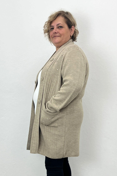 Mia Butik Women's Beige Button Detailed Cardigan