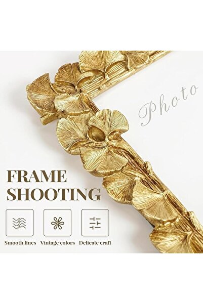 Yelajoy 5x7 Vintage Gold Picture Frame, Handcrafted Resin Leaf Design, Glass Front