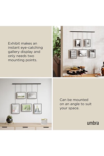 umbra Exhibit Picture Frame Gallery Set Adjustable Collage Display for 5 Photos, Black
