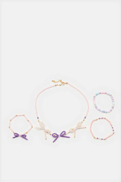 REDTAG Girls Gold Necklace & Bracelet Set (4 Piece)