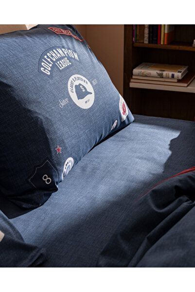 Madame Coco Ruben Single 100% Cotton Ranforce Printed Duvet Cover Set - Navy Blue