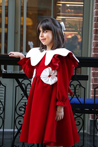 HAWRAA Red velvet dress for girls with a luxurious design and distinctive details