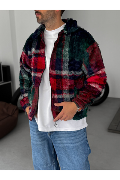 BYBASICMAN Red Mixed Pattern Plush Sweatshirt C-332