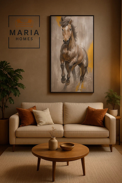 MARIA HOMES Golden Horse Wall Art – Modern Textured Animal Painting for Livin...