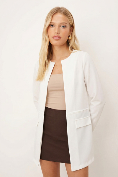 armonika Women's White Stitched Waist Long Jacket Arm-26K001017