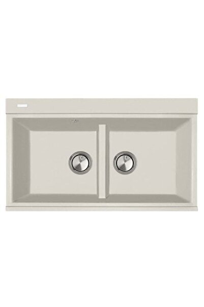 CookingAid Set chiuvetă bucătărie Kinga LX8620 dublă din granit, 860x510x235mm, Jasmine (ivory), d invizibil