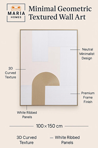 MARIA HOMES Geometric Textured Wall Art – Modern White & Beige Minimalist Decor for Living Room 100*150CM