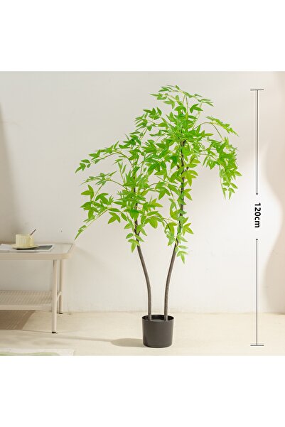 SCHENKERO 120cm (3.9ft) Artificial Nandina Faux Greenery Compact Dust-Repellent Indoor No Watering.