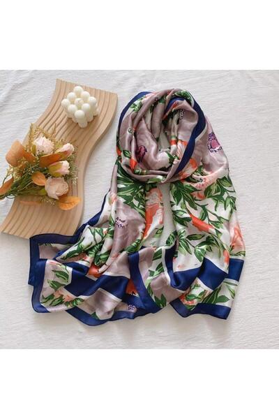 tomrisboutique Lüks Vual İpek Şal Hijab Fular Scarf Shawl Çiçekli Desen 90 x 180