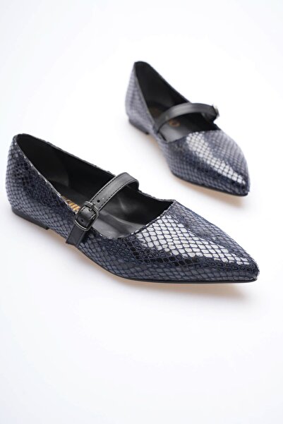 MARCHEO Isolde Women's Navy Blue Crocodile Ballerina Shoes