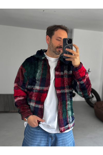 BYBASICMAN Red Mixed Pattern Plush Sweatshirt C-332