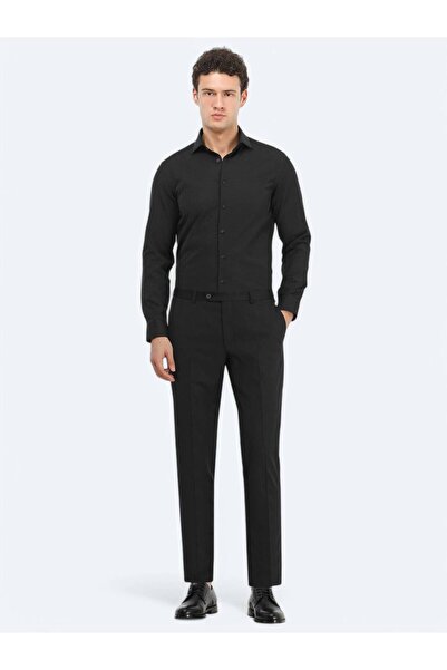 Kip Black Plain Regular Fit Woven Classic Cotton Blend Shirt