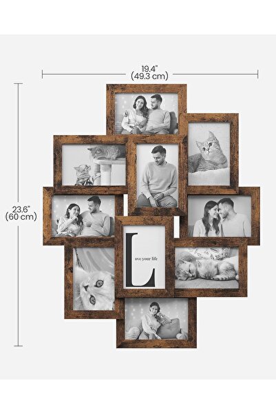 SONGMICS Collage Picture Frames, 10-Pack 4x6, Rustic Brown
